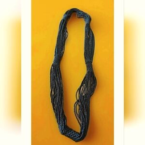 Black Bali glass Beaded Necklace with woven decor